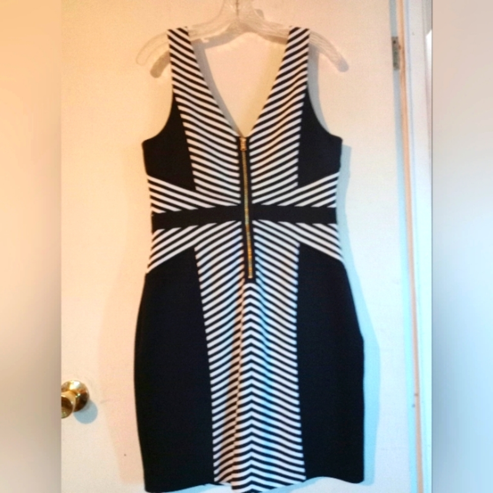 Guess Black and White Striped Mini Dress